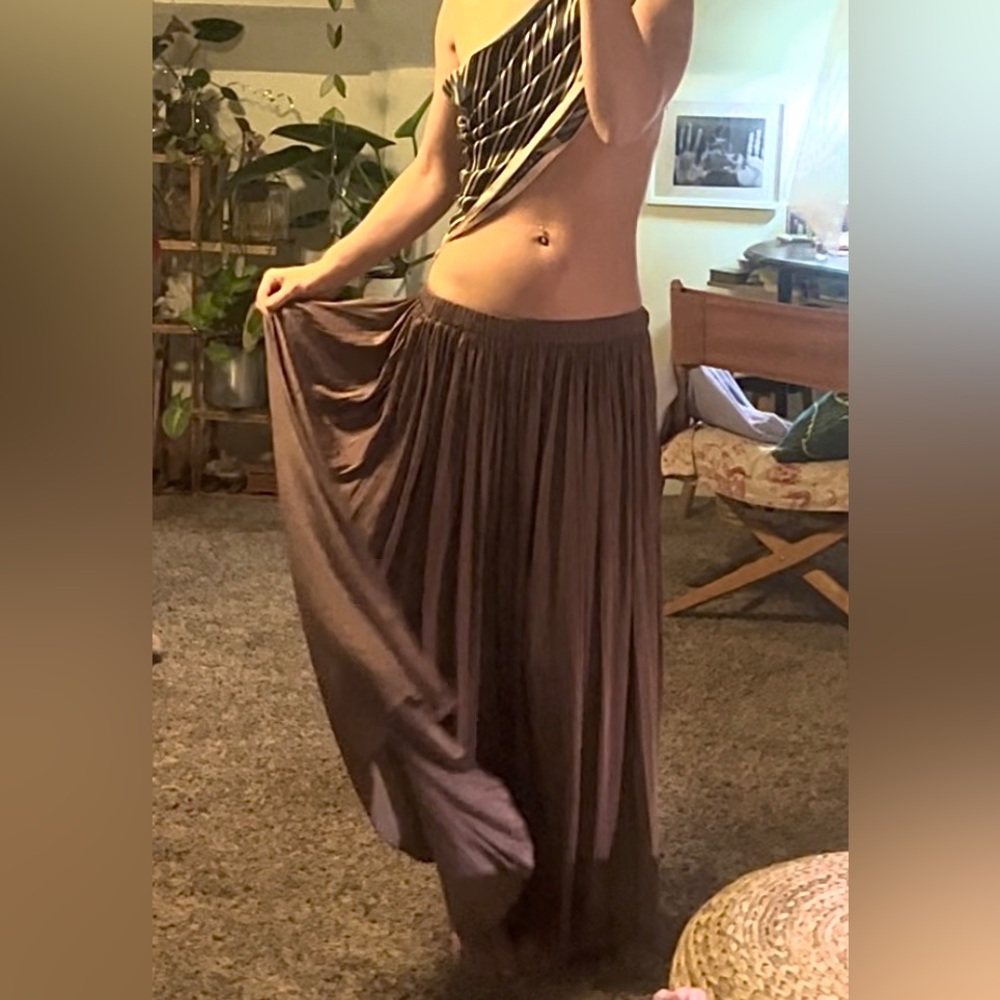 Philosophy Purple Brown Mauve Taupe silky Pleated Maxi Skirt flowy rare!